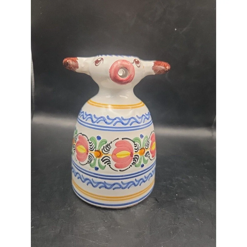 España Cow Bull Pottery Floral Creamer Pitcher  Ceramic Hand Painted Spain Toro